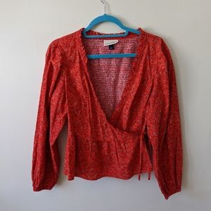 Red floral wrap shirt size small